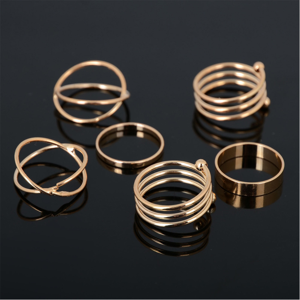 Bộ 6 nhẫn đeo khớp ngón tay nhiều màu sắc kiểu dáng thời trang dành cho nữ