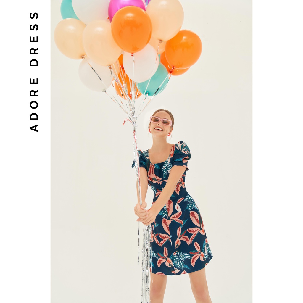Đầm mini nhún ngực in hoạ tiết lá 2VA1214 ADORE DRESS