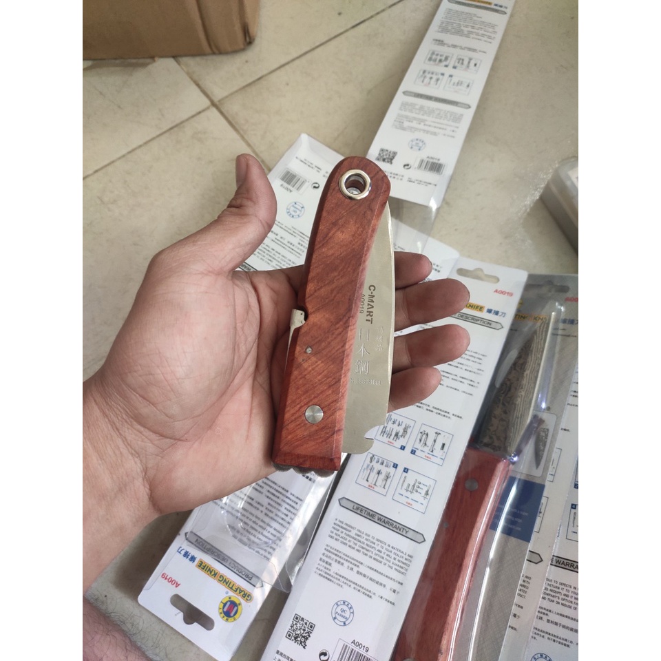 dao ghép cành cây gấp gọn lưỡi inox cứng không rỉ - dao ghép cành kiểu nhật damacus  (mã hàng a0019)