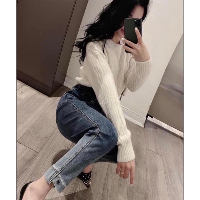 Quần jeans loang bạc cạp cao tôn dáng