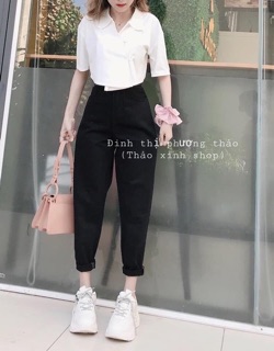 Quần baggy bò dáng trơn basic may gấu nhiều màu
