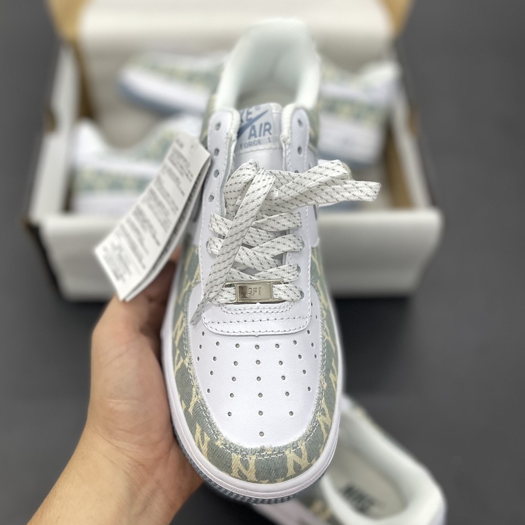 Giày Sneaker AF1 Ny Trắng Xanh Giày Thể Thao Nam Nữ Thấp Cổ Full Phụ Kiện