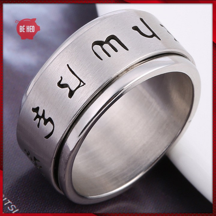 Nhẫn titan Om Mani Padme Hum Titan không đen xoay 360 độ - Trang sức Bé Heo BHN129
