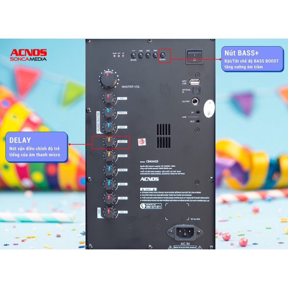 Dàn Karaoke di động ACNOS CB404GD - Loa kéo bass 4 tấc - Công suất lên đến 450W - Đầy đủ bluetooth 5.0, cổng quang