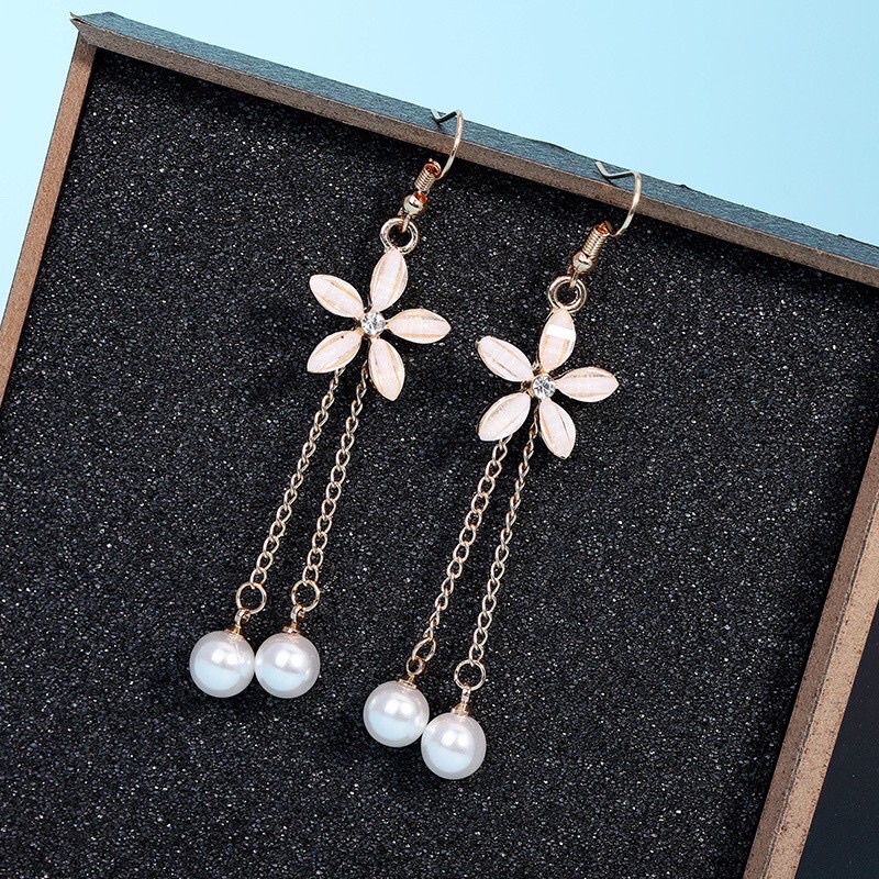 Khuyên Tai Hoa Pha Lê Dáng Dài Phong Cách Thời Trang Nữ