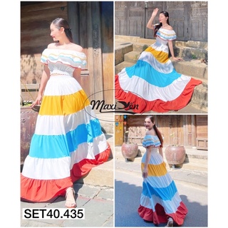 Set váy đầm maxi trễ vai bèo phối màu cầu vồng set40.435 maxi yến