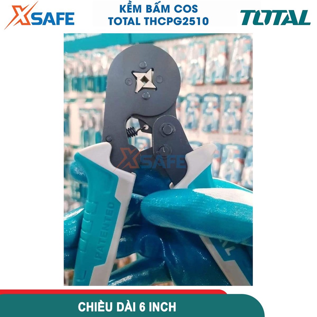 Kềm bấm cos 6'' TOTAL THCPG2510, kìm bấm cos đầu dây cách điện AWG23-7, phạm vi bấm: 0.25-10mm² - [CHÍNH HÃNG][XSAFE]
