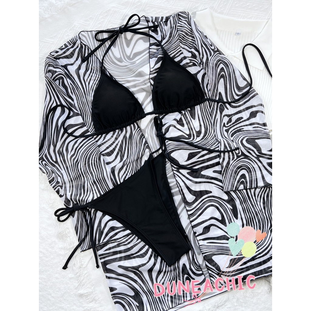 DUNEA Set Đồ Tắm 3 Mảnh Họa Tiết Sọc Ngựa Vằn Gợi Cảm Cho Nữ