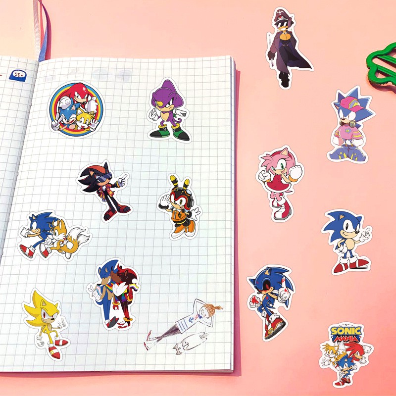 Set 100 miếng sticker dán trang trí chống thấm hình nhân vật trong Sonic the Hedgehog
