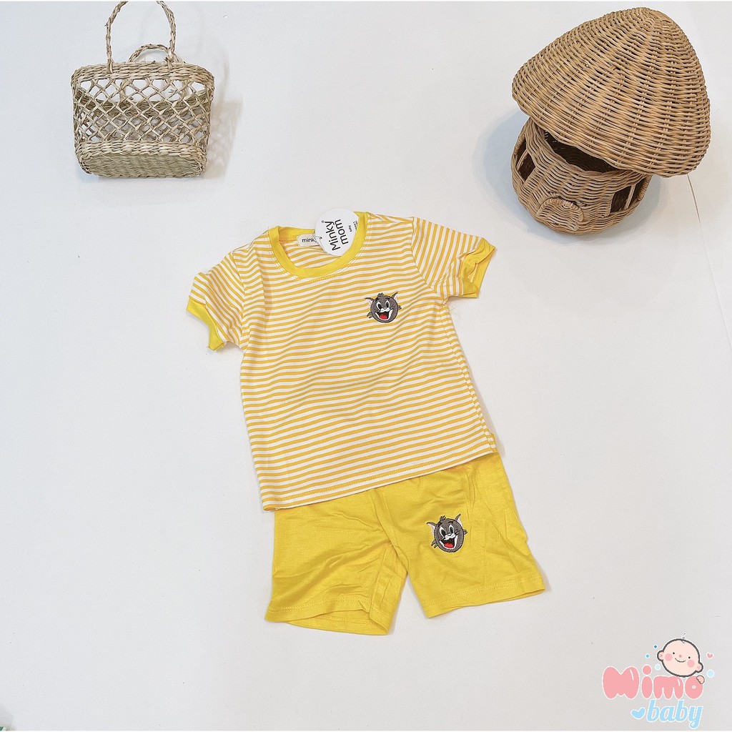 Bộ cộc tay Minky kẻ thêu hình cho bé (8-18kg)