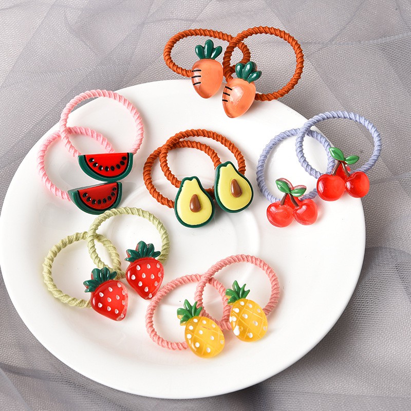 Set 2 cái cột tóc đính trái cây cho bé cao cấp trái cấy 3D