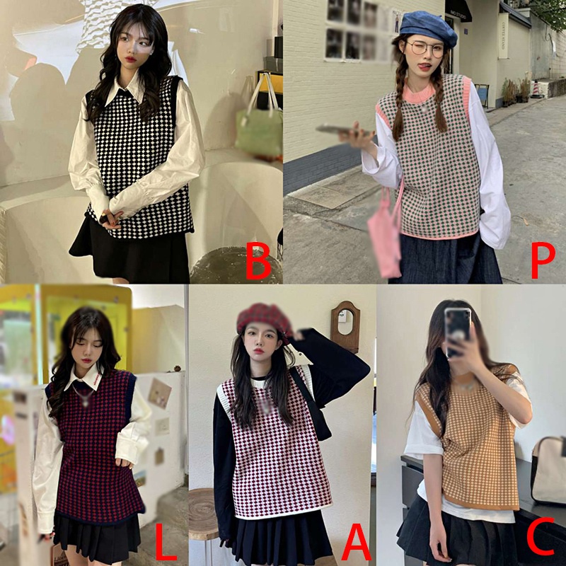 Áo Sweater Dệt Kim Sát Nách Cổ Tròn Dáng Rộng Phong Cách Preppy Dành Cho Nữ