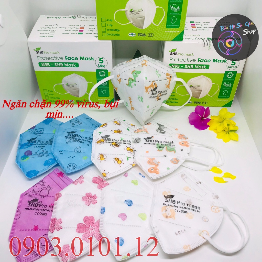 Khẩu trang n95 trẻ em SHB pro mask chính hãng, Kn95 cho bé cao cấp chuẩn FFP2