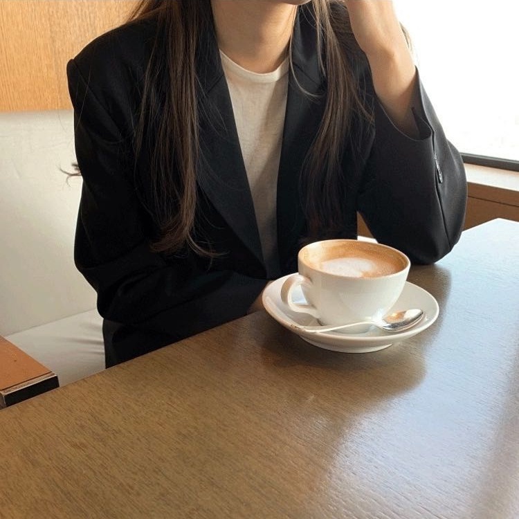 SUXI Áo Khoác Blazer Tay Dài Dáng Rộng Màu Sắc Đơn Giản Phong Cách Vintage Hàn Quốc