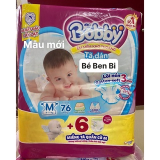 [HÀNG TẶNG M76+8] Tã dán Bobby siêu thấm  khô thoáng Size M76 miếng