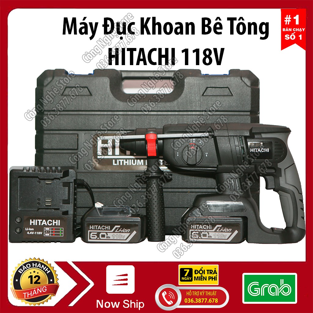 Máy KHOAN BÊ TÔNG, ĐỤC TƯỜNG, ĐỤC BÊ TÔNG dùng pin BẢO HÀNH 12 THÁNG Máy khoan bê tông, Máy khoan tường HITACHI 118V