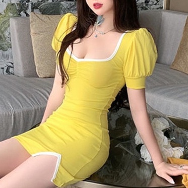 Đầm Nữ Dáng Chữ a Cổ Vuông Xẻ Tà Thời Trang Mùa Hè Phong Cách Mới
