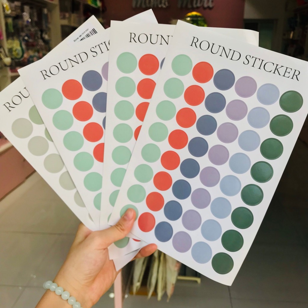 Stiker tròn 48 hình tròn nhiều màu dùng để dán postcard, ảnh tiện dụng