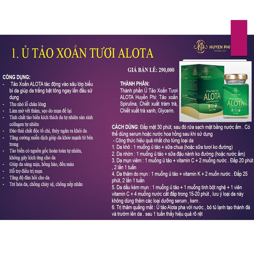 Mặt Nạ Ủ Tảo Xoắn Tươi ALOTA Huyền Phi - Dưỡng Trắng Da Mặt, Cấp Ẩm, Trẻ Hóa Làn Da, Mờ Thâm Nám