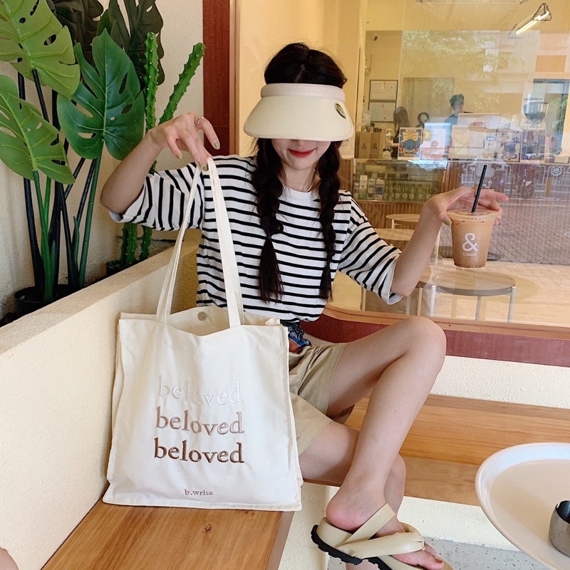 [Ảnh thật] Túi tote thêu chữ beloved dễ thươngggg