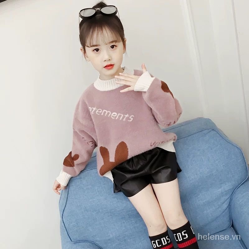 Áo Sweater Dệt Kim Phối Lông Chồn Kiểu Hàn Quốc Thời Trang Mùa Đông 2020 Cho Bé Gái