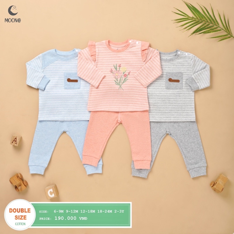 [CHÍNH HÃNG] Bộ dài tay nỉ nhung họa tiết trẻ em bé trai / bé gái Moon (Sz 6m-3y)