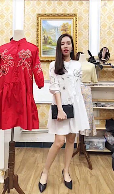 Váy dáng sơ mi thêu hoa nổi hàng cao cấp | BigBuy360 - bigbuy360.vn