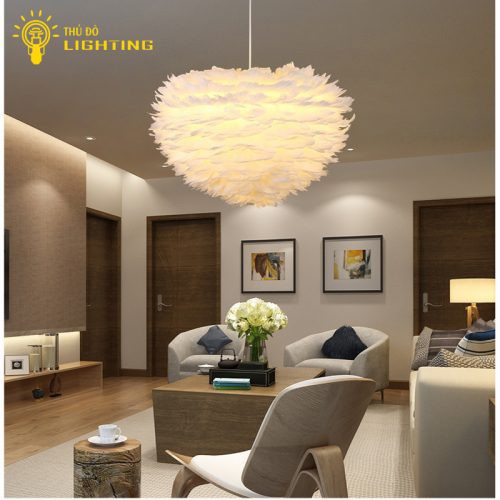 Đèn Chùm Mây lông Vũ Bắc ÂU Decor Lighting, đèn thả lông vũ ( Loại Cỡ Vừa 40cm) - SỬ DỤNG 3 ĐUI-TẶNG KÈM 3 BÓNG