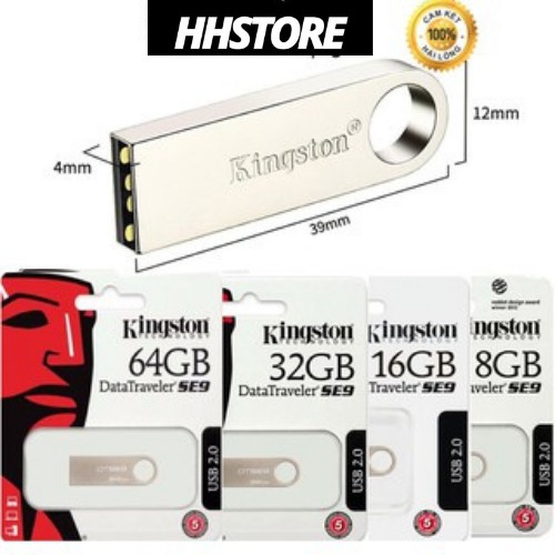 Usb Kingston 32Gb/64Gb/16Gb/8Gb/4Gb/2Gb SE9 2.0, nhỏ gọn thiết kế vỏ kim loại chống nước bảo hành lên đến 2 năm