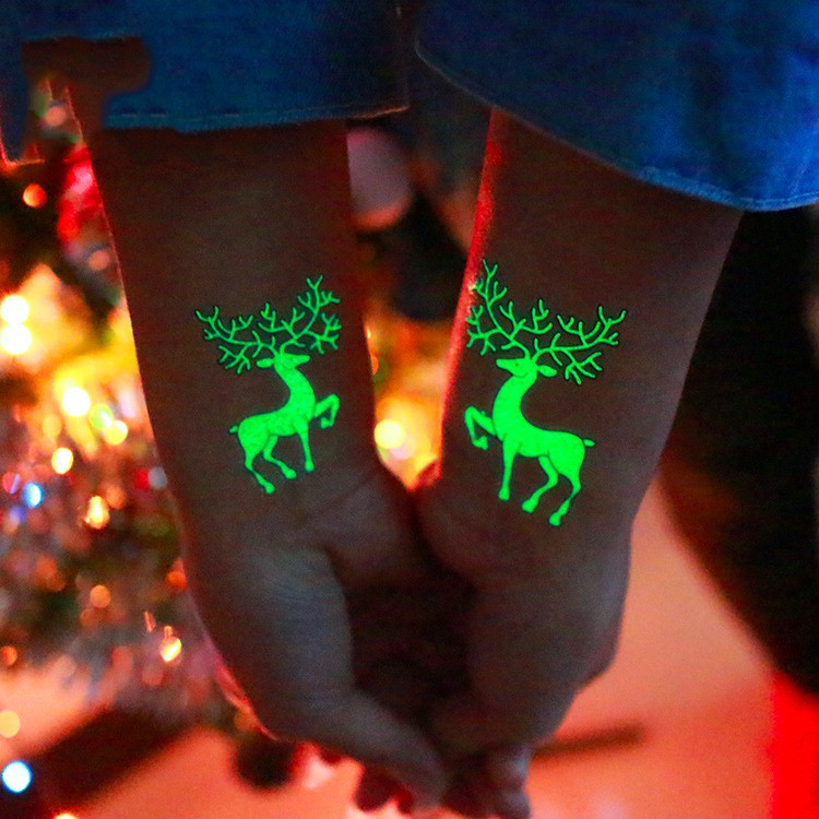 (Hàng Mới Về) HÌNH XĂM TATOO PHÁT SÁNG-Hình Xăm Dán Tạm Thời Phát Sáng 21x15cm Phong Cách Giáng Sinh Noel