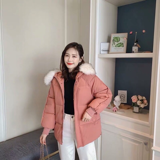 Áo khoác phao nữ cổ lông trơn | BigBuy360 - bigbuy360.vn