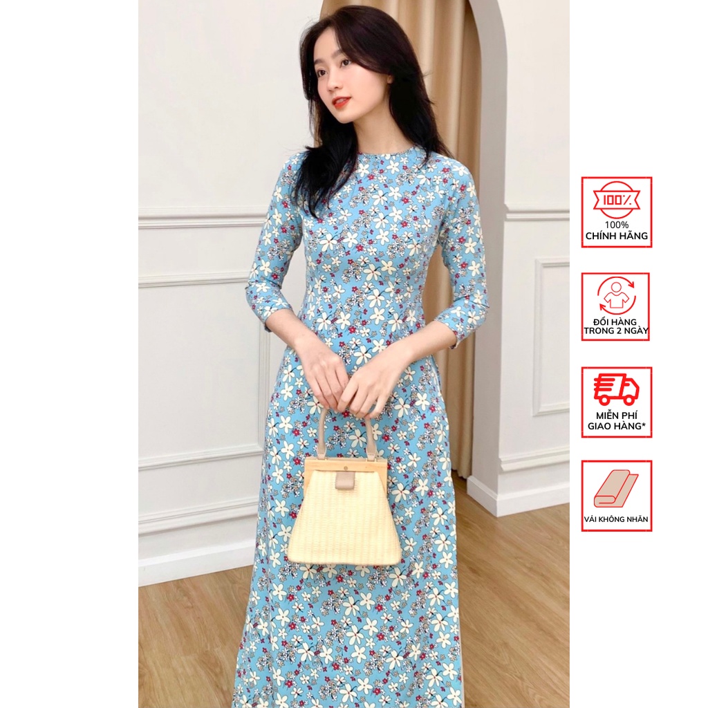 Áo Dài FOR HER Hoa Trắng Nhí Xanh AD01575