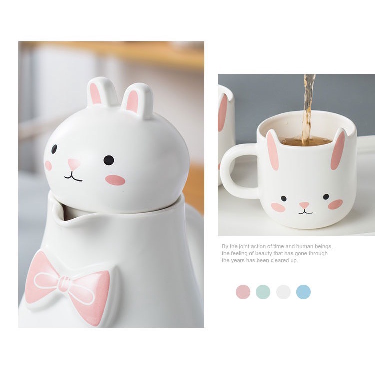 Bộ ấm cốc sứ thỏ hồng xinh xắn, bình uống nước cute: 7.6