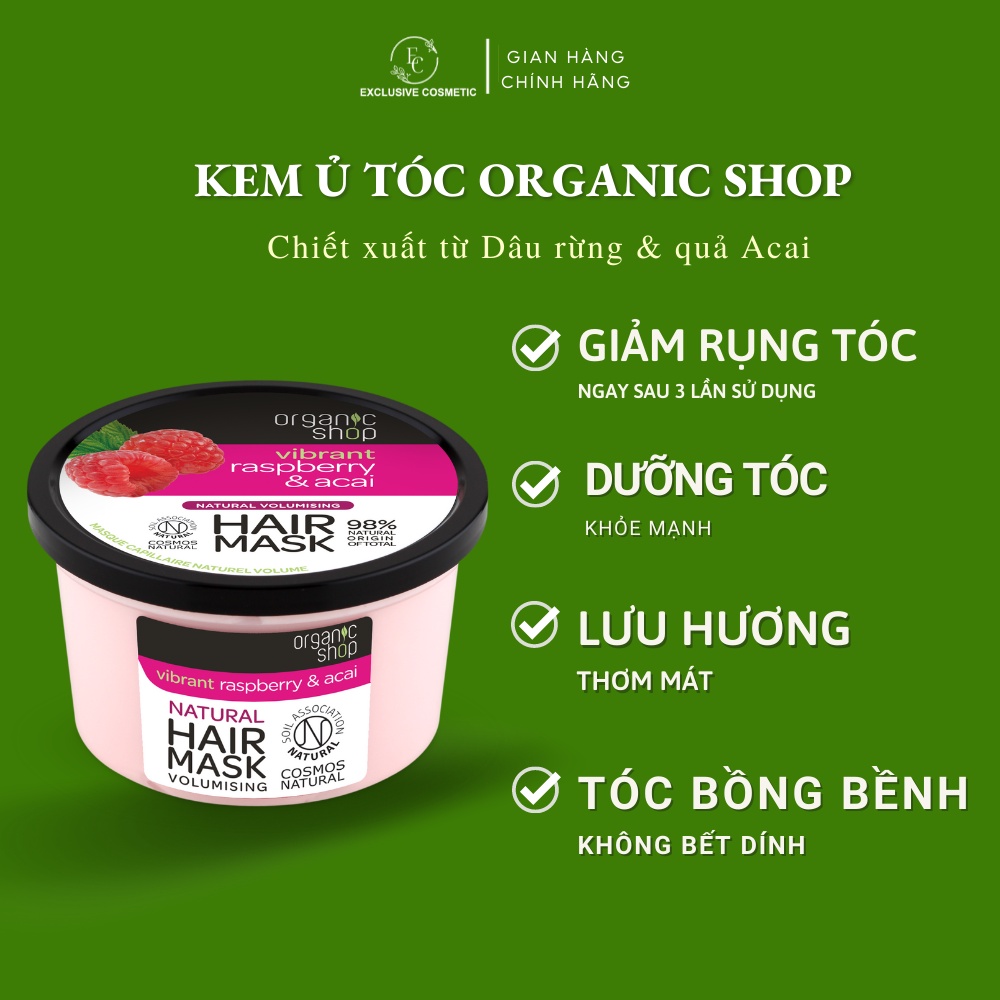 Kem ủ dưỡng tóc phục hồi hư tổn Organic Shop Hair Mask Raspberry &amp; Acai 250ml