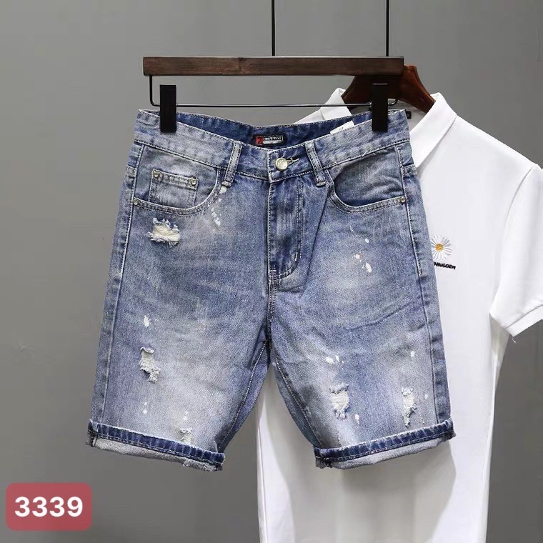 Quần jean lửng nam màu xanh rách phong cách trẻ trung năng động King168 SJ3339