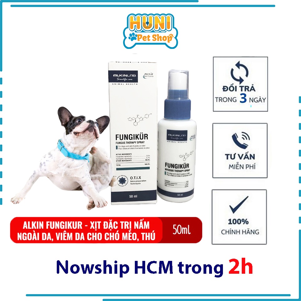 Fungikur Chai xịt trị nấm da cho thú cưng, chai 50ml - Huni PetShop