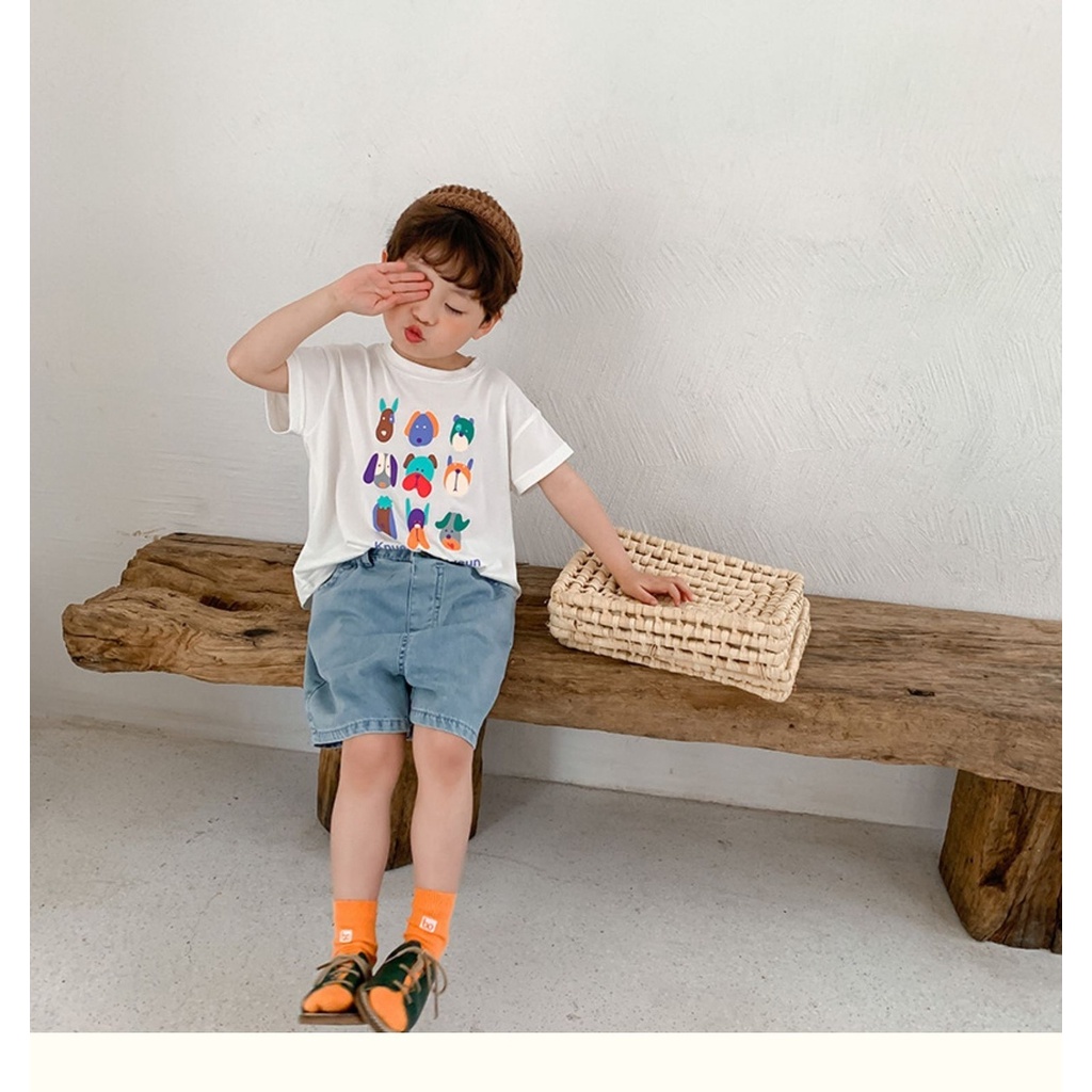 2022☀ Áo Thun Tay Ngắn In Hoạt Hình Động Vật Kiểu Hàn Quốc Thời Trang Mùa Hè Cho Bé Trai