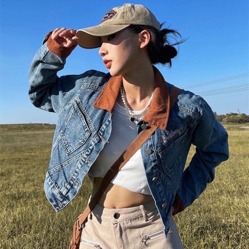 Áo Khoác Denim Ngắn Dáng Rộng Thời Trang Mùa Thu Dành Cho Nữ