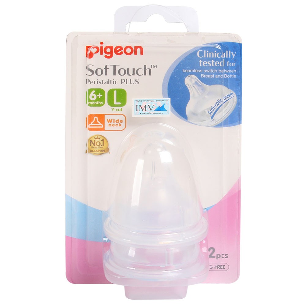 [CHÍNH HÃNG] Bộ Đôi Núm Vú Pigeon SofTouch Peristaltic Plus Cổ Rộng Size L