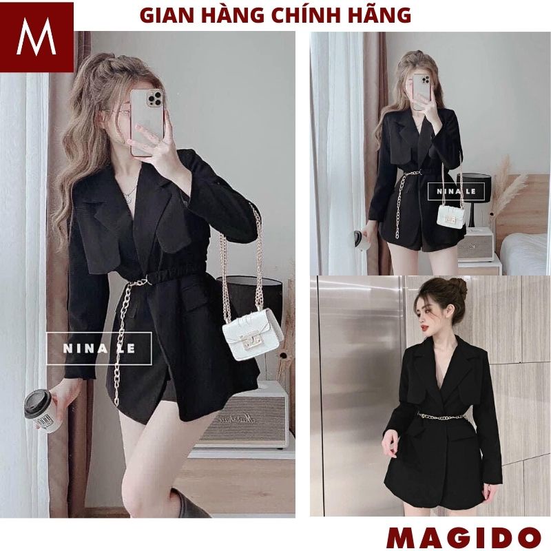 Áo Mangto Nữ Dáng Ngắn - Áo vest nữ blazer kèm đai lưng xích bo eo tôn dáng, thanh lịch vừa xinh đẹp - MAGIDO