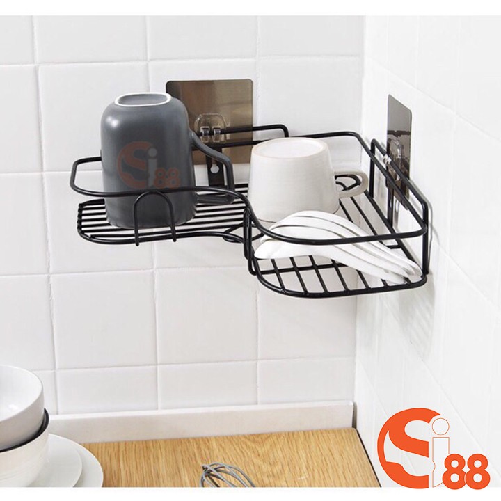 Kệ góc dán tường nhà tắm nhà bếp không cần khoan vít siêu chắc (2 miếng dán 2 chỗ gài) SINCE88 GD59