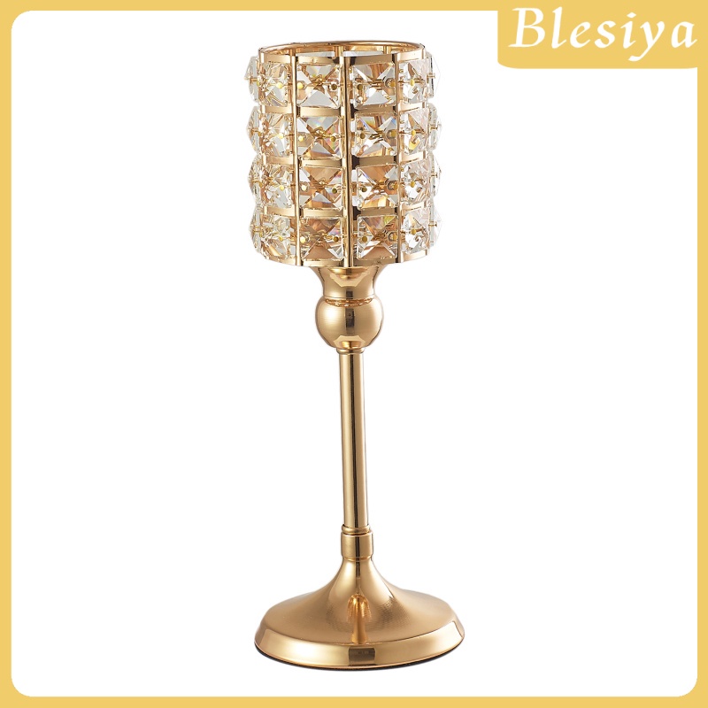 Chân đế đốt nến màu vàng đính hạt pha lê cao 21 cm