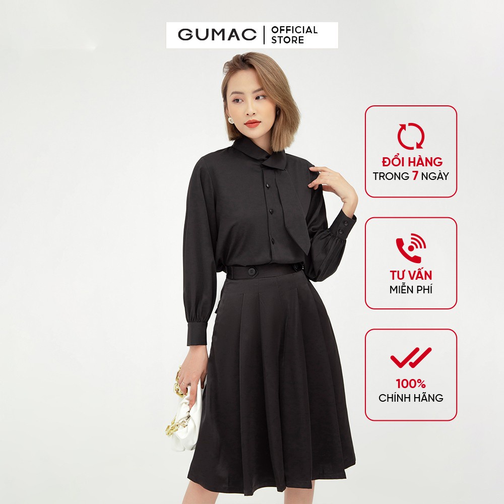 [Mã WABRGUM giảm 10% tối đa 30K đơn 99K] Chân váy xếp ly GUMAC quần ống rộng màu đen cao cấp QB507