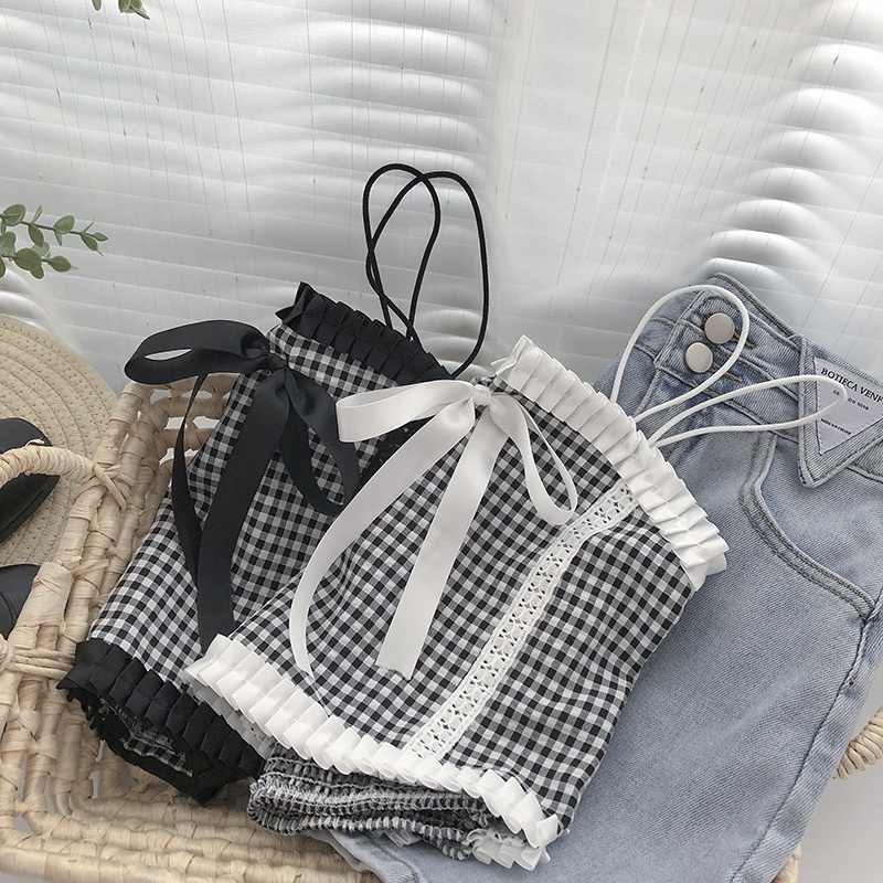 SUXI Áo Hai Dây Dáng Ôm Kẻ Sọc Caro Thời Trang Mùa Hè Quyến Rũ Cho Nữ