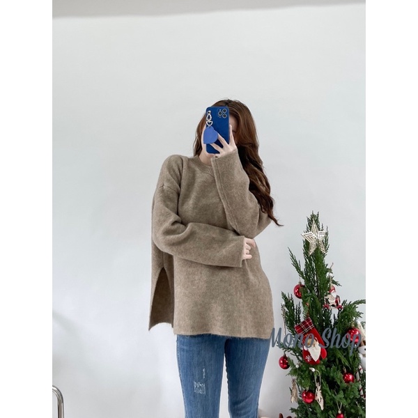 Áo len lông thỏ siêu mềm chất đẹp cổ tròn xẻ tà 2 bên Ảnh thật/ sẵn | BigBuy360 - bigbuy360.vn