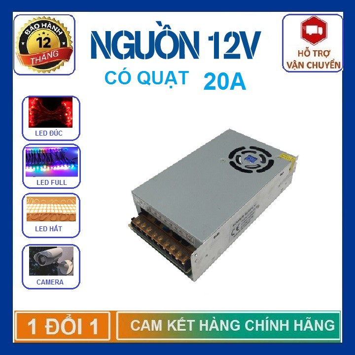 Nguồn tổ ong 12V 20A có quạt - Nguồn led 12V