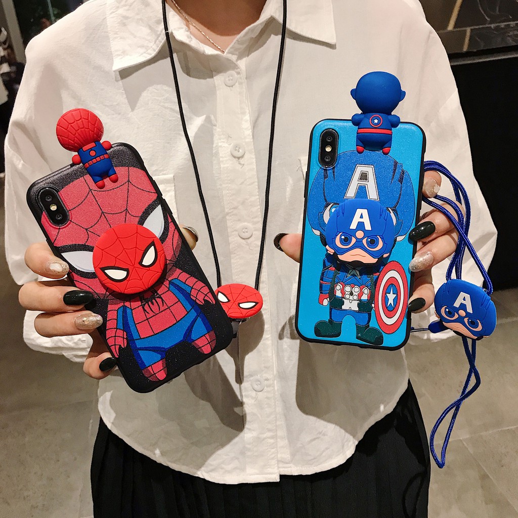 Ốp điện thoại TPU mềm in hình nhân vật Marvel kèm giá đỡ cho Oppo A37/Neo9/A39/A57/A71/A83/A3s/A5s/A7 A9/A5 2020