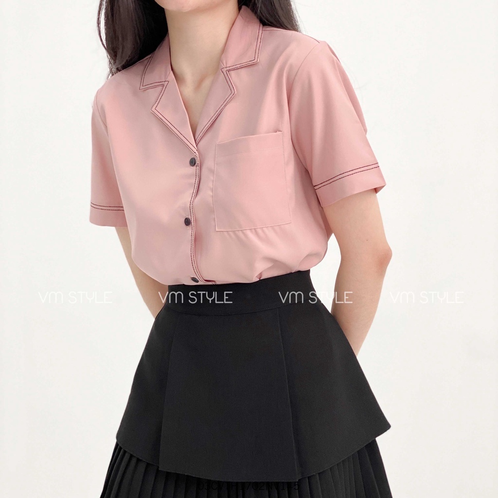 Áo sơ mi tay ngắn cổ vest viền ulzzang thời trang nữ 01514 VM STYLE 22SU03HT2301