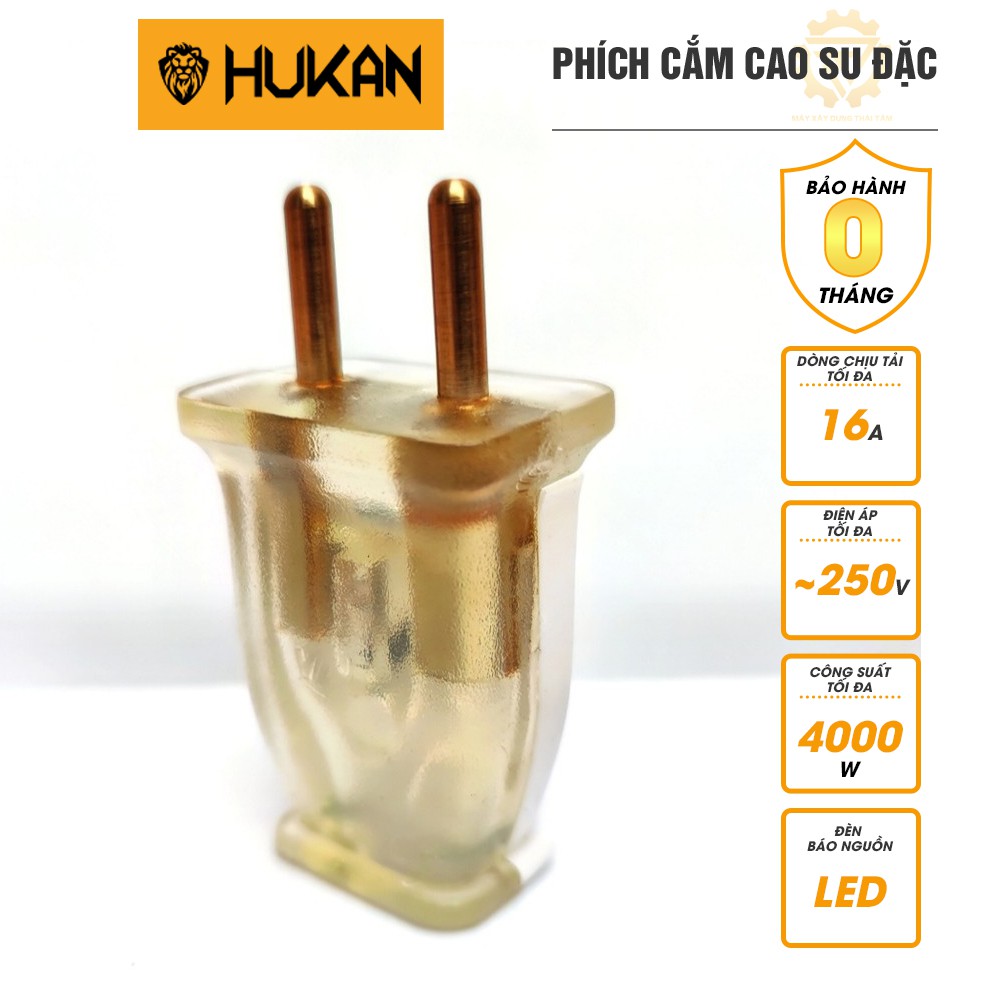 Phích cắm cao su đặc siêu bền 16A chống va đập có đèn báo nguồn HUKAN