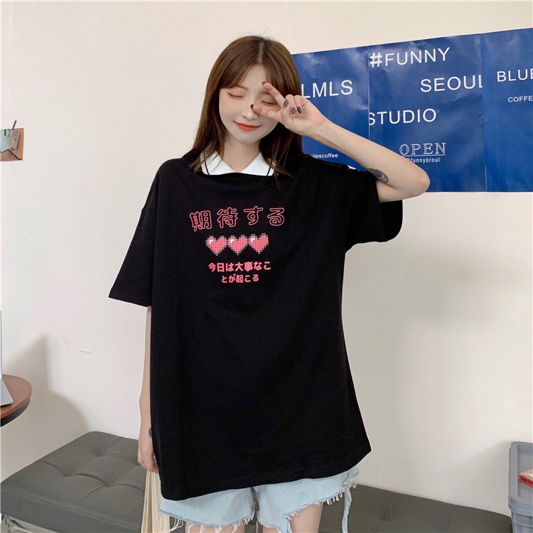 Women Korean Short Sleeve Printed Cotton Polo T-Shirts